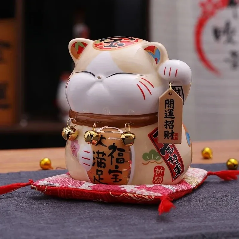 

5,7-дюймовая фигурка персидского кота, керамическая фигурка Lucky Fortune Cat Maneki Neko, орнамент, копилка, банк для монет, настольная подарочная фигурка