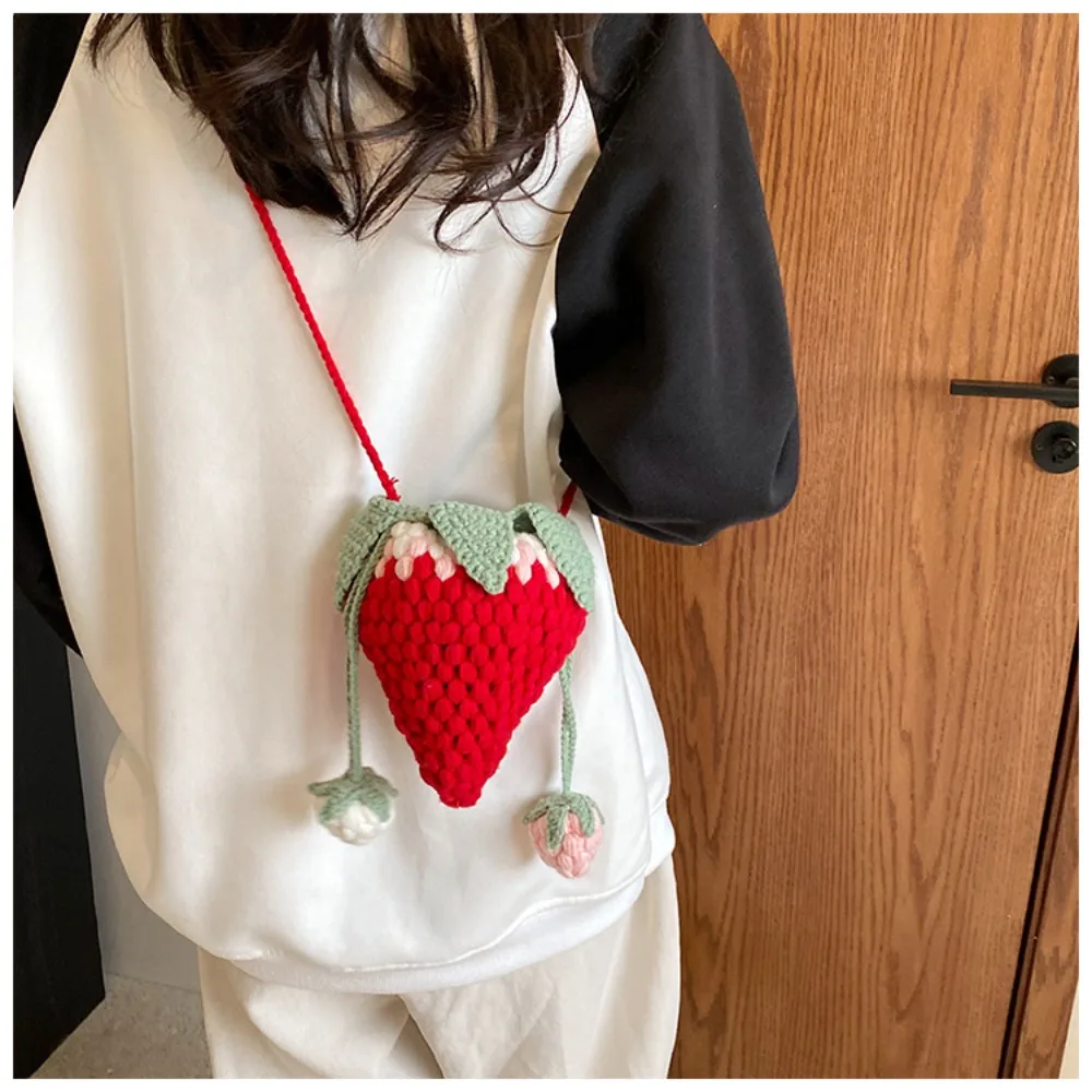 Adorable Strawberry Tote Crossbody Bag Casual Versatile Cartoon Shoulder Bag Kawaii Handmade Sling Purses