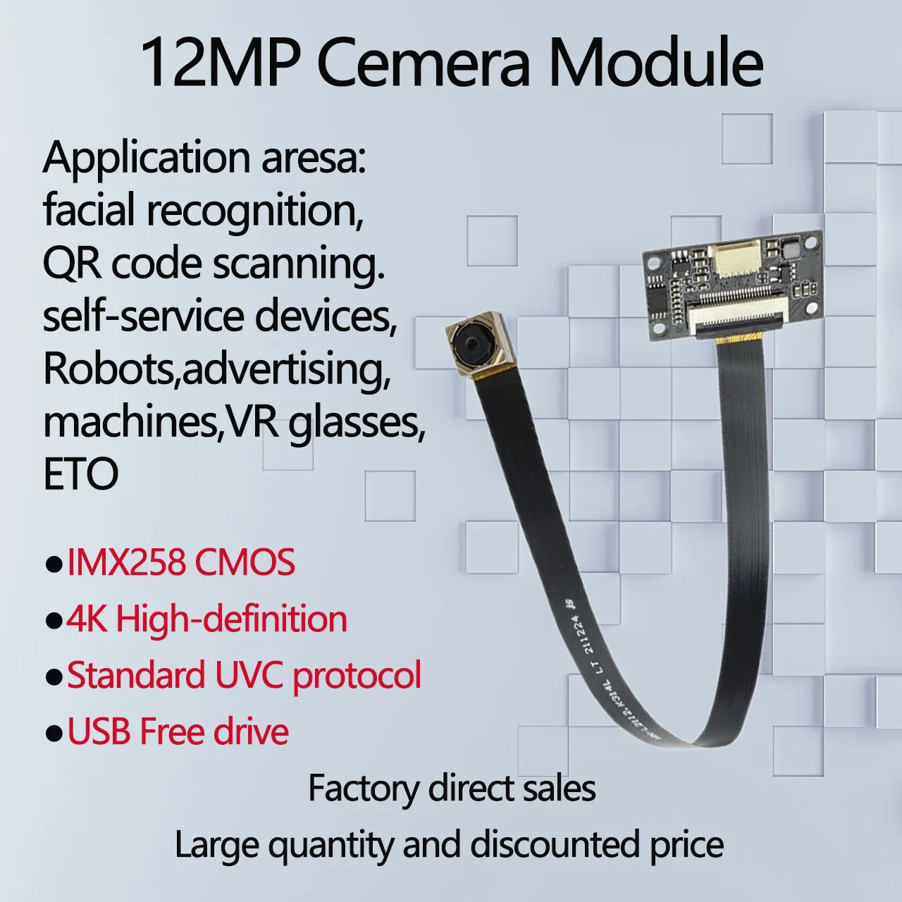 12MP IMX258 CMOS 2K/4K 3840*2160 30fps AF/FF USB Camera Modle MJPEG