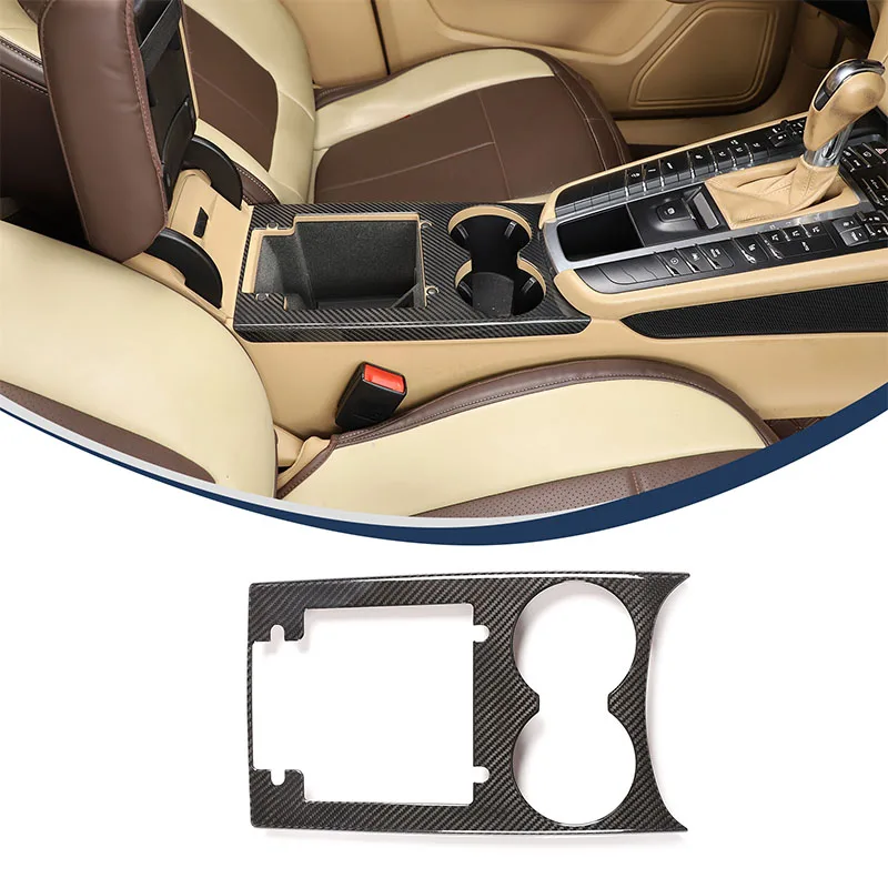 

For Porsche Macan 2014-2022 Real Carbon Fiber Car Teacup Storage Panel Decoration Sticker Car Interior Protection Accessories