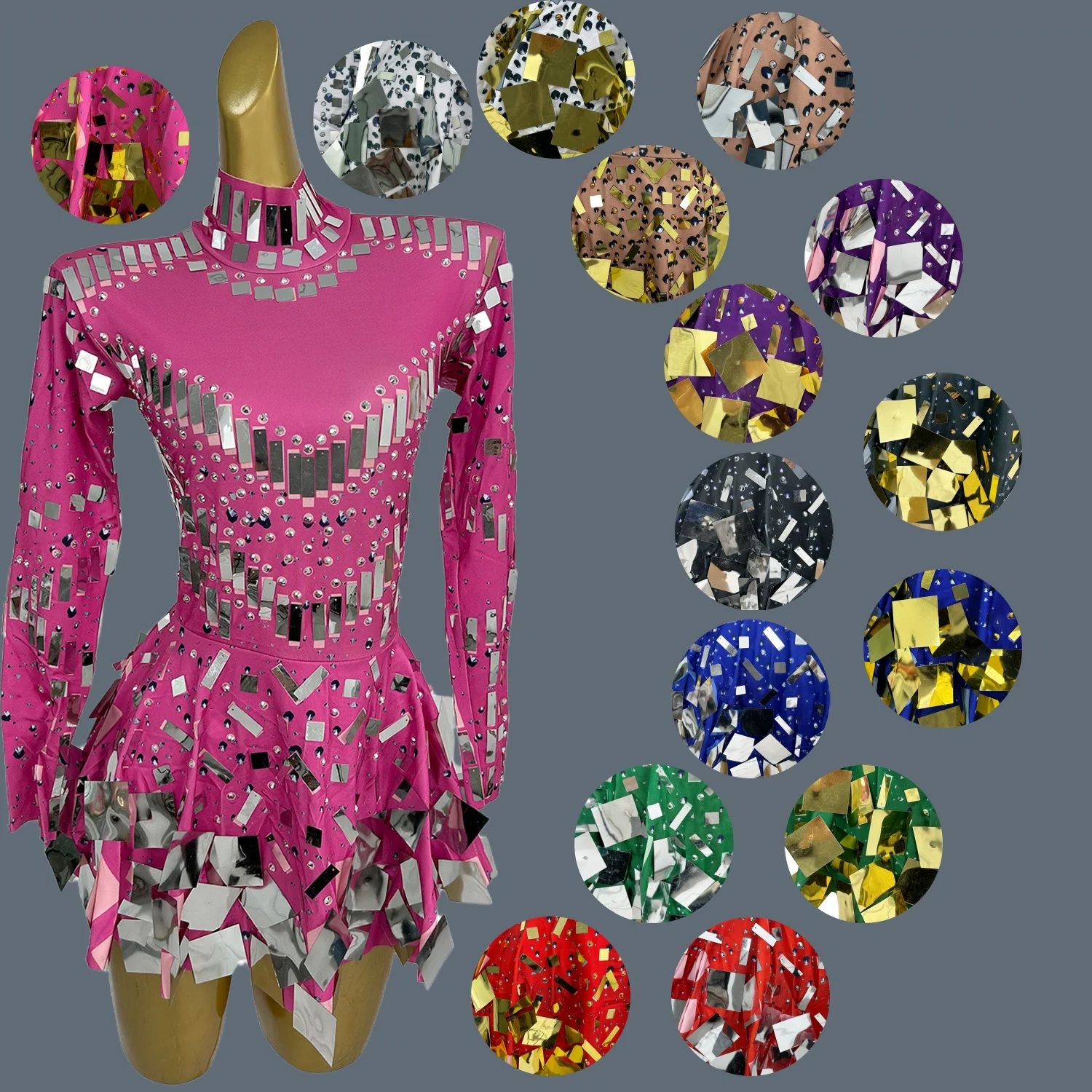 

Sparkly Rhinestones Sequins Pleated Mini Dress Party Evening Celebrate Birthday Dress for Women Nightclub Show Stage Wear Xieshi