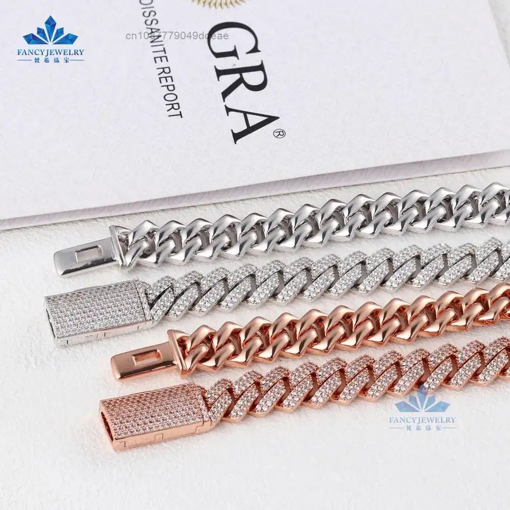 

Модная мужская кубинская цепочка в стиле хип-хоп, стерлинговое серебро 925 пробы, 8 мм, 10 мм, 12 мм, 15 мм, ледяной тяжелый муассанит, кубинская цепочка-цепочка, ожерелье