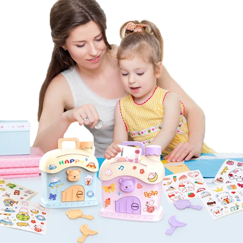 Hucha de dibujos animados para niños, pegatinas DIY, caja de almacenamiento, llave de casa pequeña, Kawaii, gran capacidad, lindos regalos de vacaciones para niños