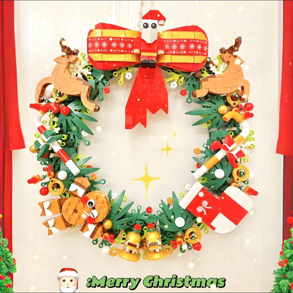 DIY Christmas wreath building kit city Christmas tree house decoration building block set toy Children Christmas Halloween gifts