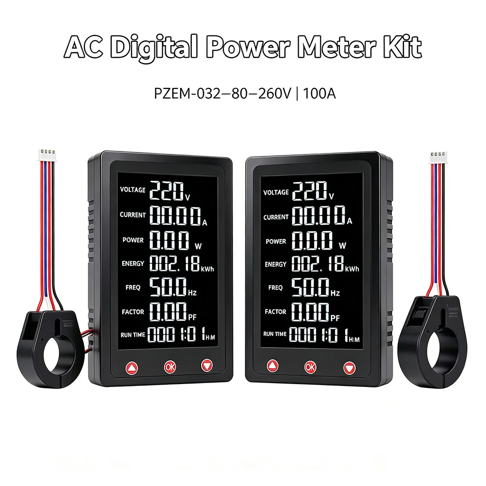 AC Power Meter 80V 260V 100A Range Full Screen LCD White Backlight for Real Time Electrical Parameter Monitoring