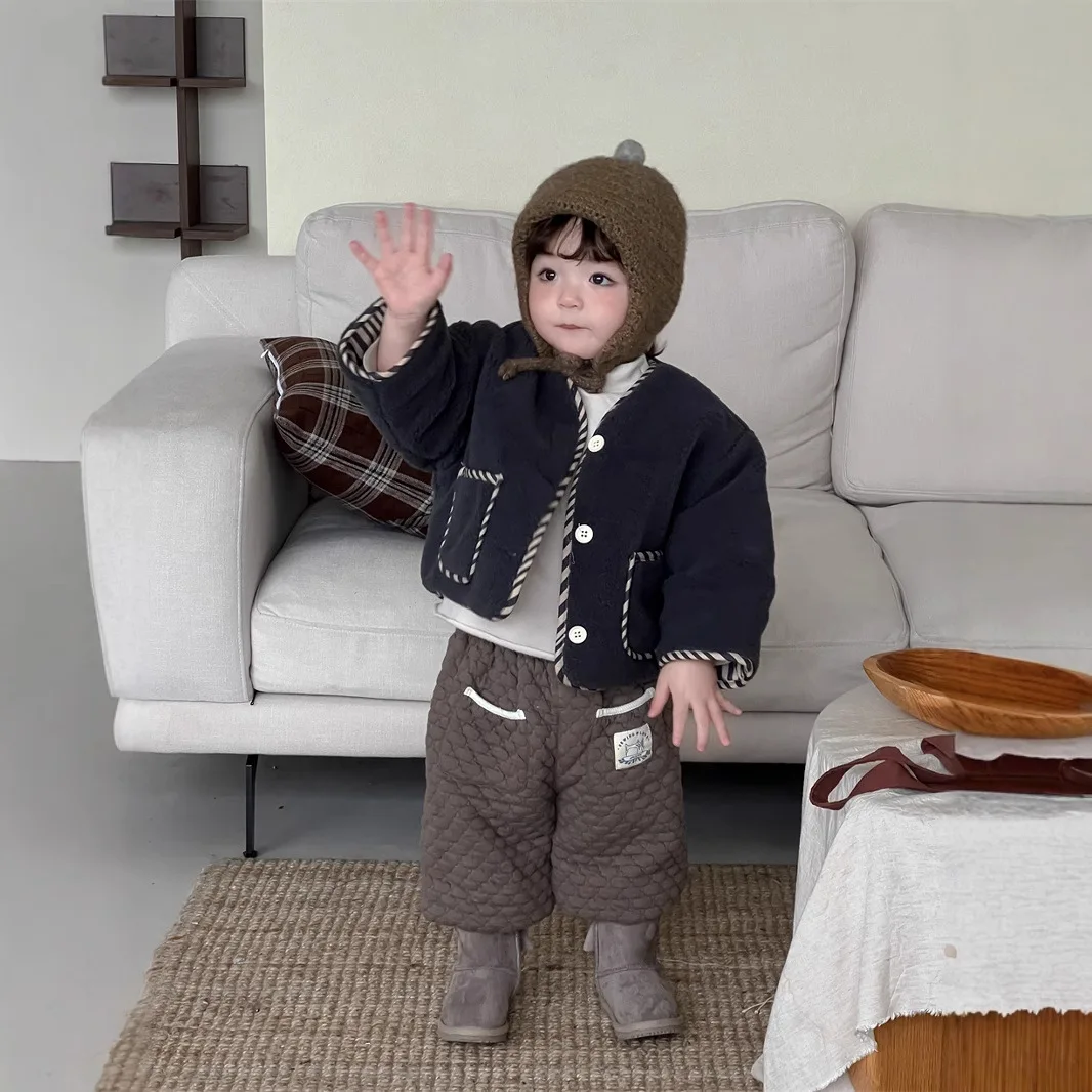 Baby Solid Cotton Coat Outerwear 2024 Autumn Winter Korean Children Clothing Boys and Girls Versatile Cotton Jacket