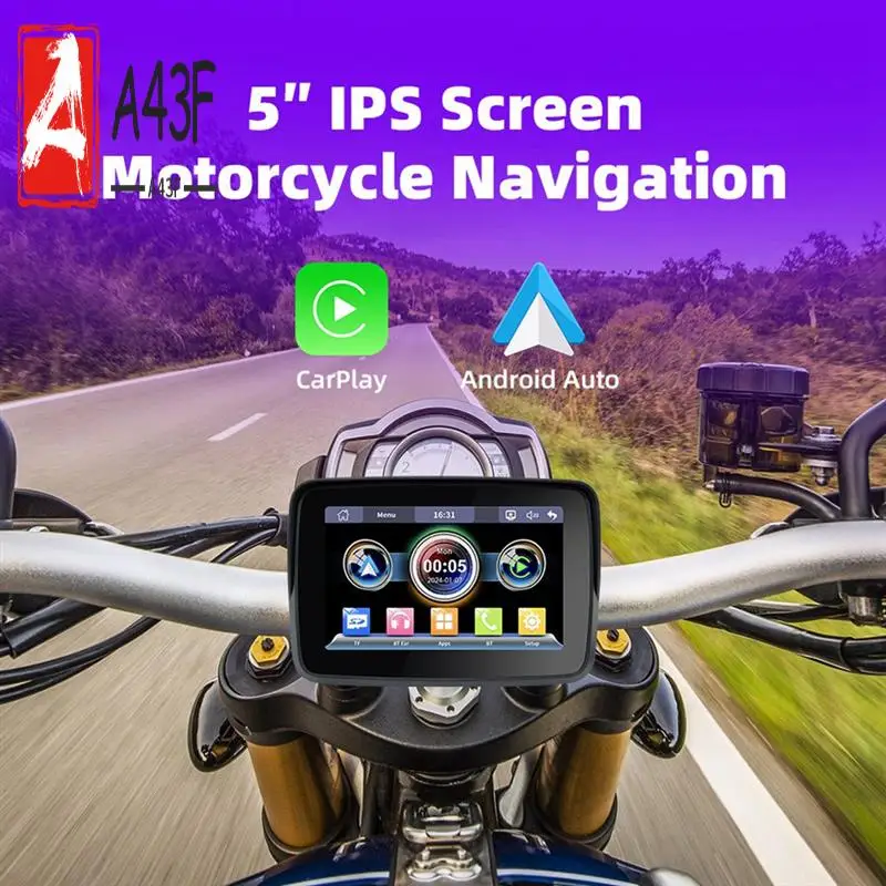 

A43F-5 Inch Motorcycle Wireless Carplay Android Auto Portable Navigation GPS Screen Motorcycle Waterproof Display