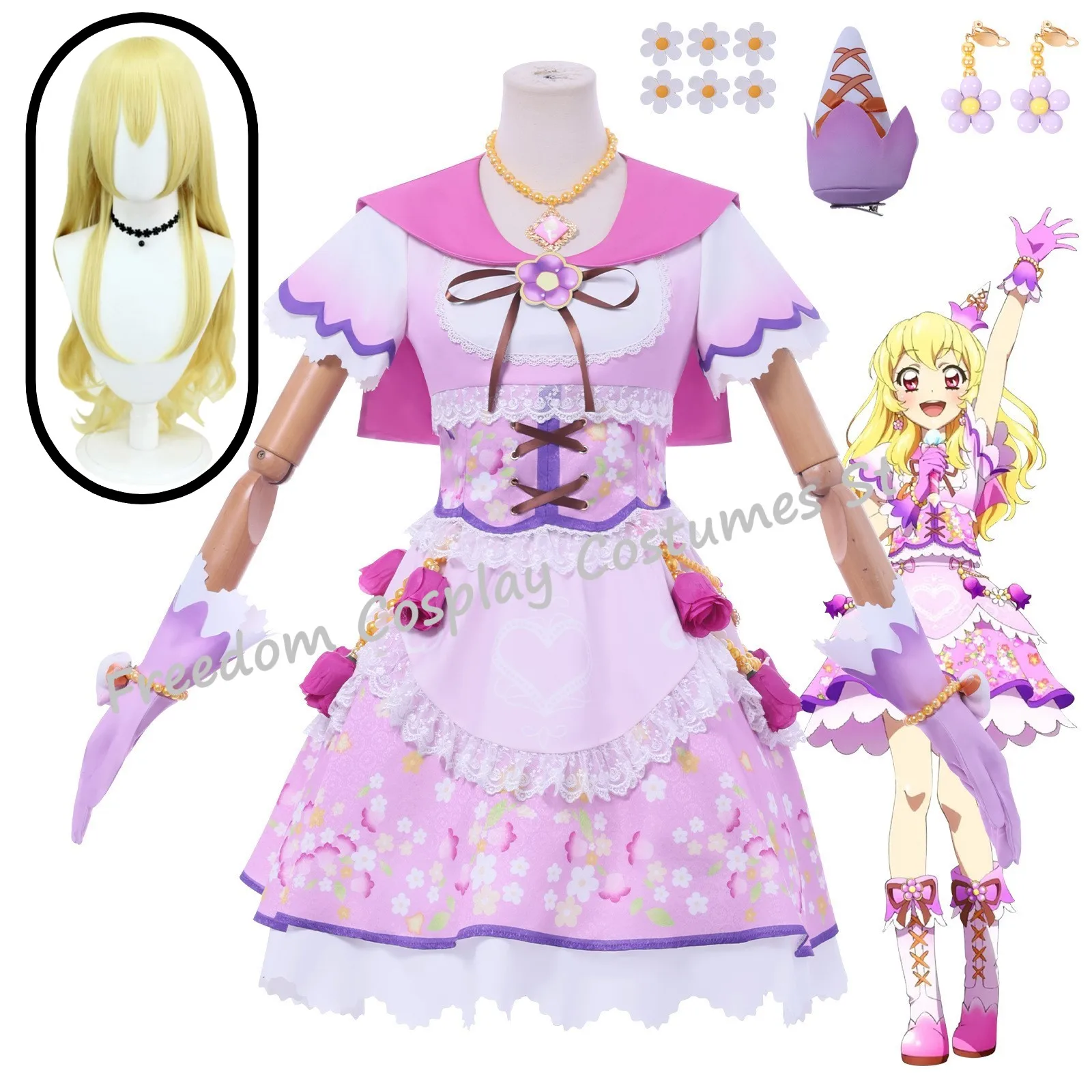 

Anime Aikatsu! Cosplay Hoshimiya Ichigo Cosplay Costume New Sweet Lolita Purple Dress Wig Halloween Party Play Outfit for Woman