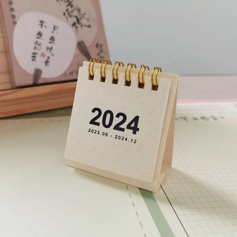 Refreshing Simple Solid Color 2024 Mini Desktop Paper Calendar Dual Daily Scheduler Table Planner Yearly Agenda Organizer Desk