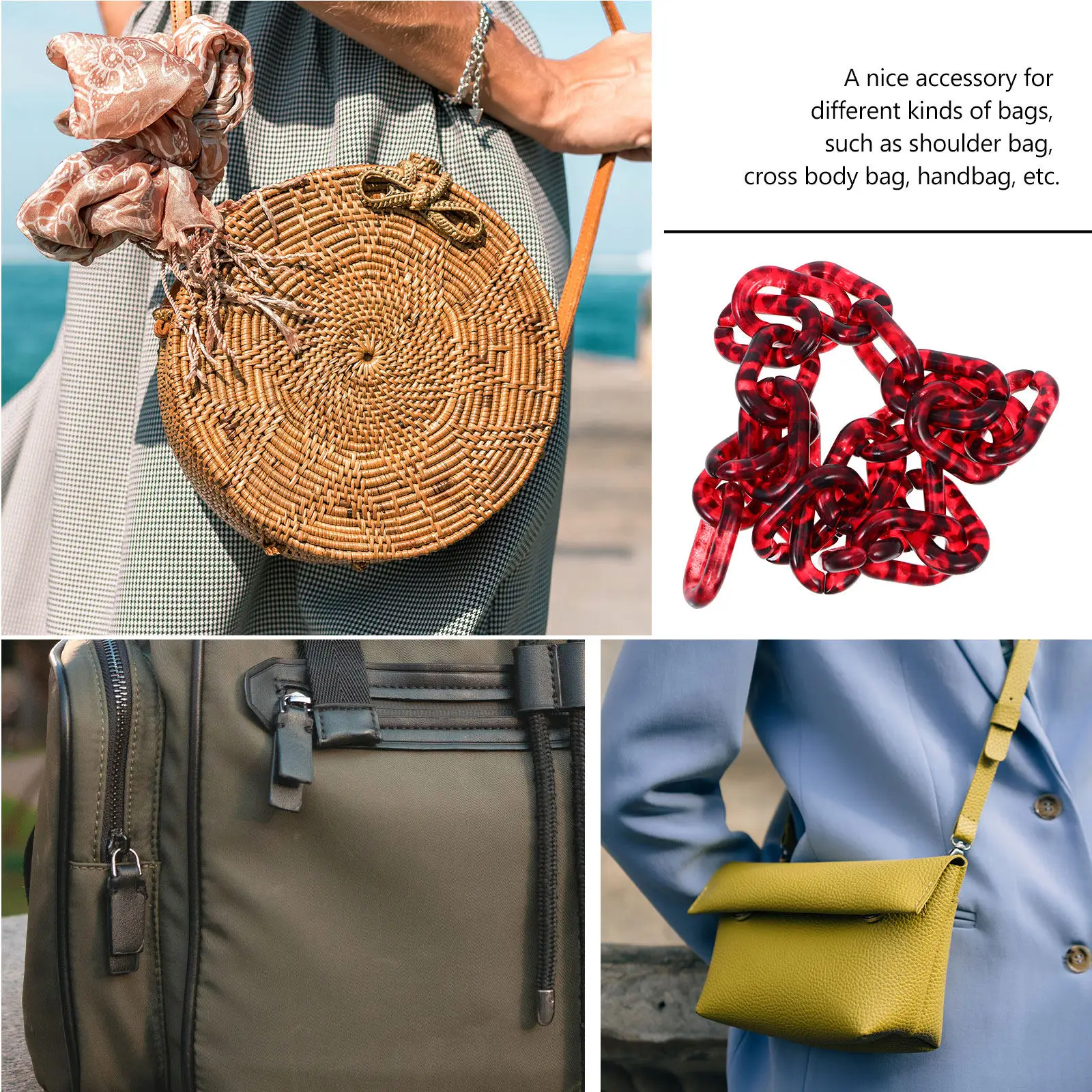 Fashion Acrylic Bag Chain Replacement Strap for Tote Bags Clutches Mini Handbags Decorative Purse Chain Women Bag Accessory