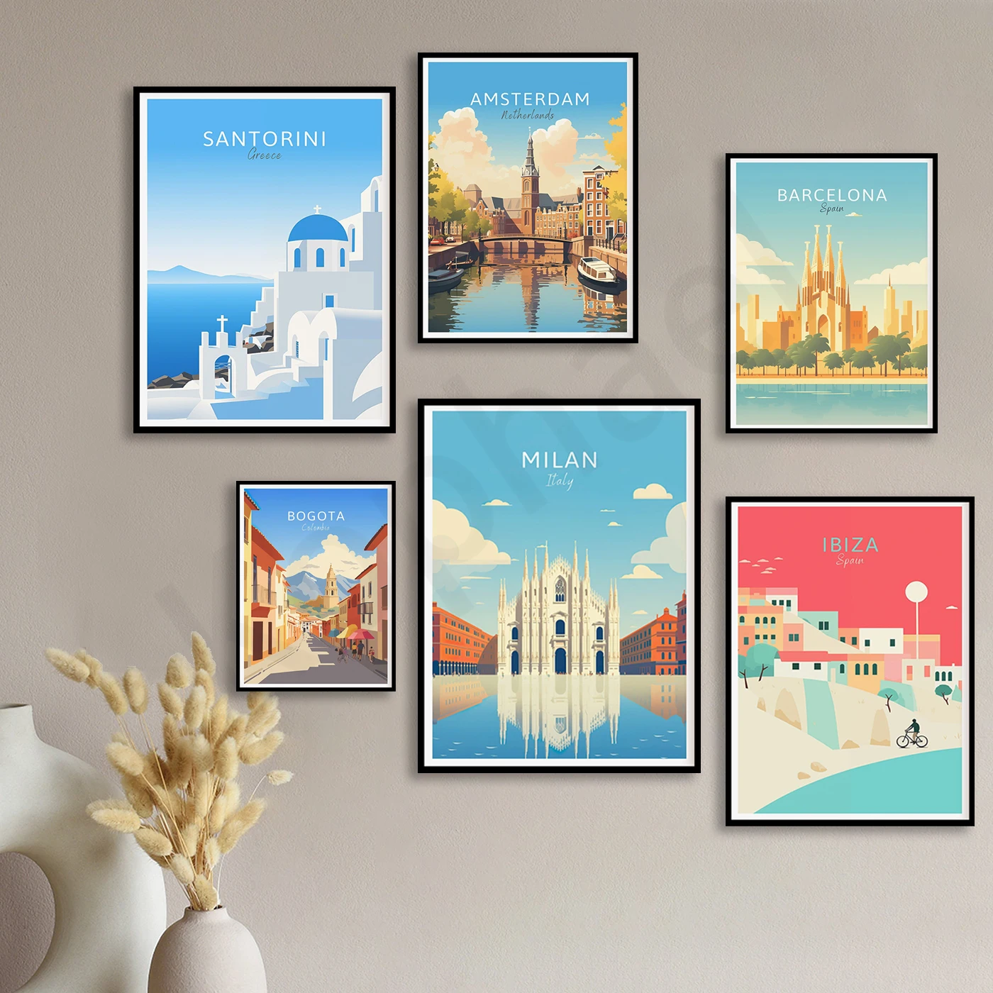 Hamburg Dublin Milan Tokyo Munich Lisbon Bogota Ibiza Barcelona Amsterdam San Francisco Santorini.Cities Travel Landscape Poster