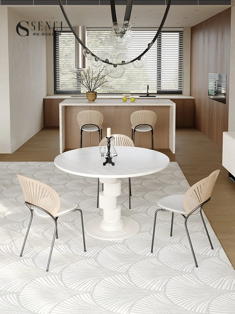 Dining Table High-End Imported Modern Simple Light French Cream Style White Household Negotiating round Table