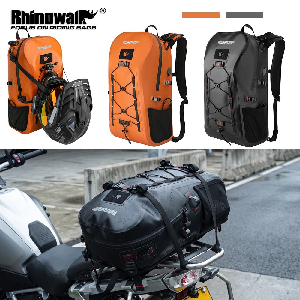 Rhinowalk 26L Waterproof Motorcycle Tail Bag Backpack With Laptop Pocket Helmet Holder Air Valve System For Cycling Hiking