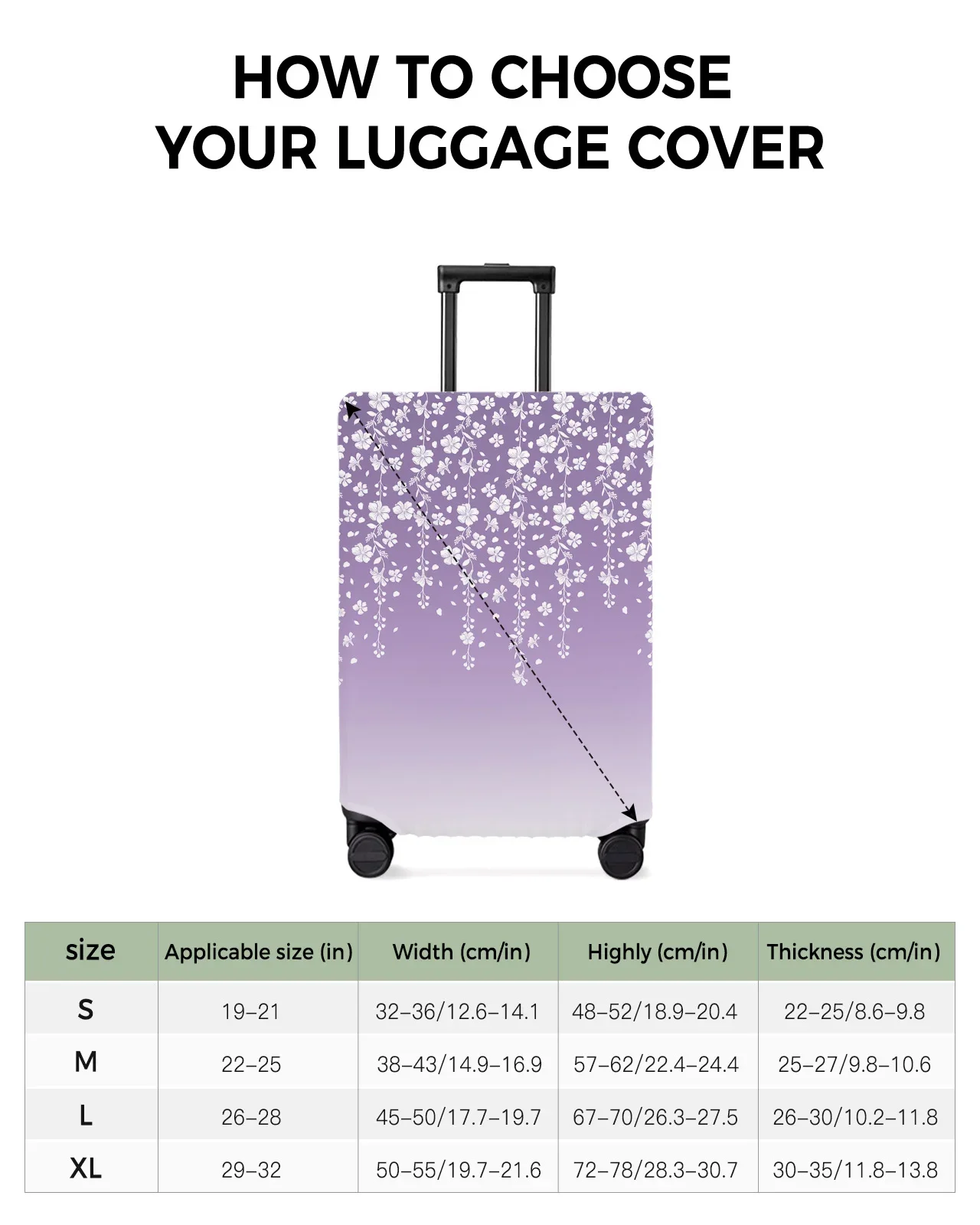 Juste de bagage à fleurs dégradées violettes, housse de protection de valise commandée, étui anti-poussière pour bagages, étui de voyage, 18 "-32"