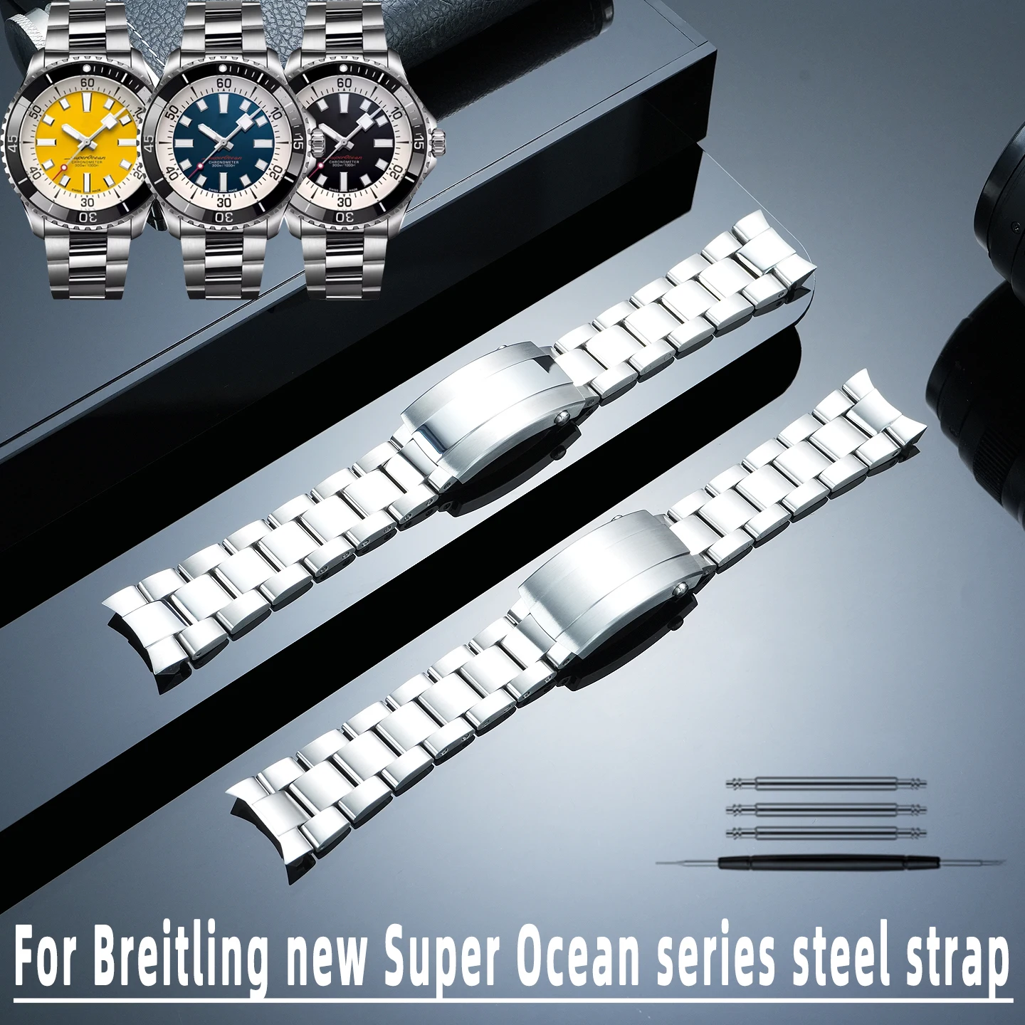 22mm Solid Curved End Stainless Steel Watch Chain for Breitling Super Ocean Belt A17375E71 A17375 A173762 A17376211 Watchband