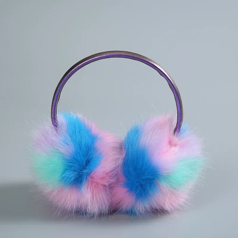 Earmuffs coloridos do inverno quente, regalos de imitação de pele de coelho, frio, montado no topo, fofo, fada, cor da moda