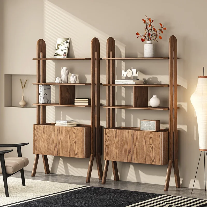 Nordic solid wood bookcase dining side cabinet ash wood solid wood porch cabinet small apartment household bogu cabinet floor