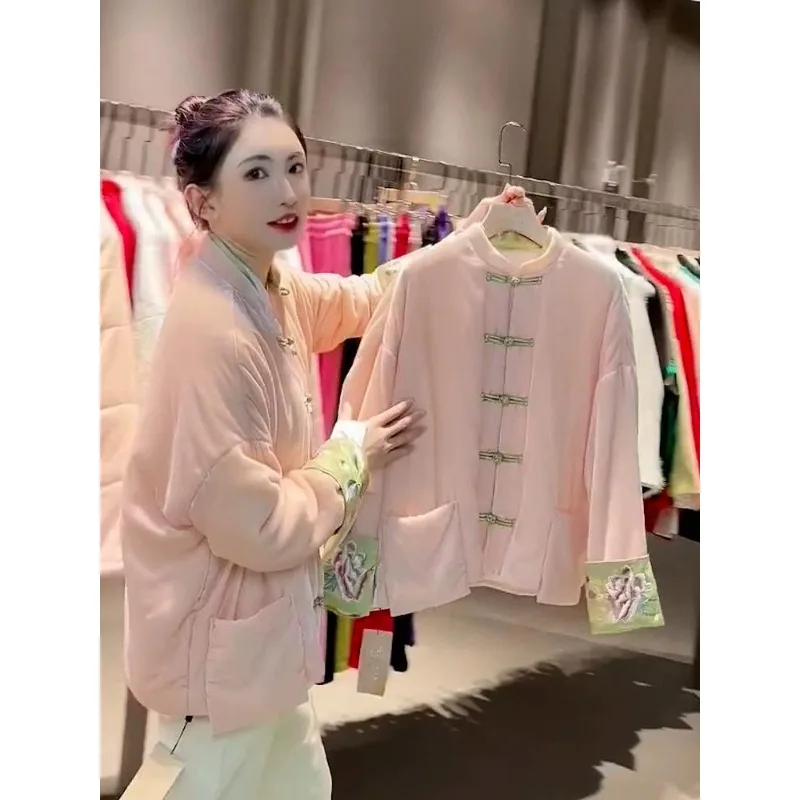 Women's Fall Winter Tops Coat Cotton Coat Embroidery Sweet Slim Slim Loose Leisure Simple Design Soft Trend New Versatile Niche