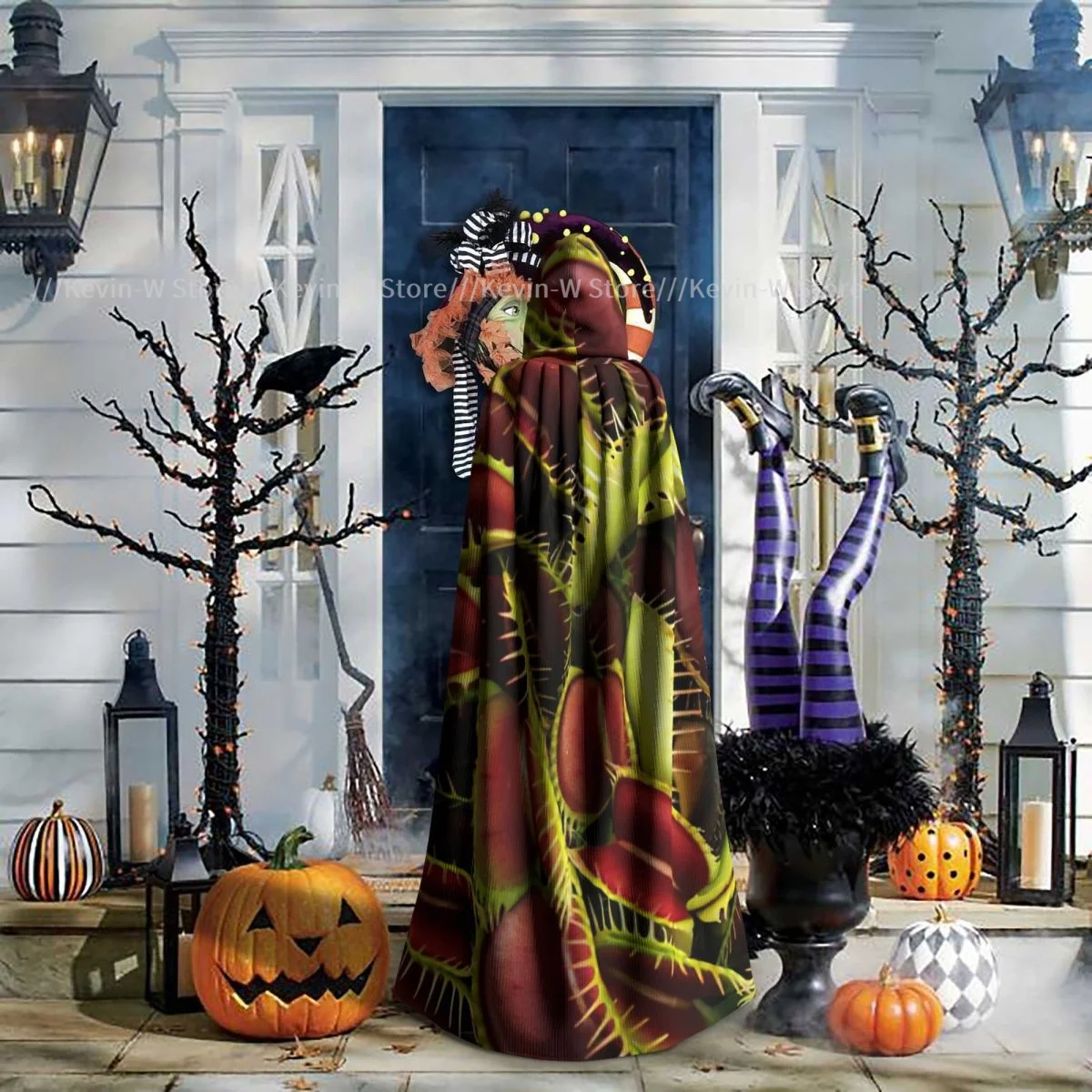 Carnivorous Plant Print Hooded Cloak Polyester Unisex Witch Cape Costume Accessory image 6