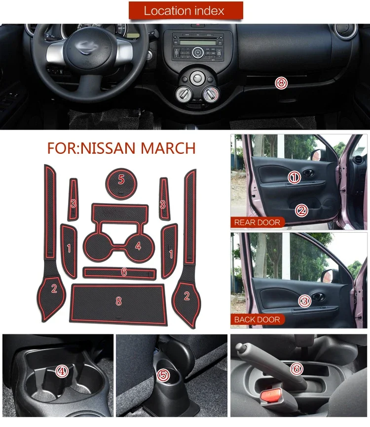 for Nissan Micra k13 2010 2011 2012 2013 2014 2015 Anti-slip Rubber Mat Door Groove Cup Gate Slot Pad Car Stickers Accessories