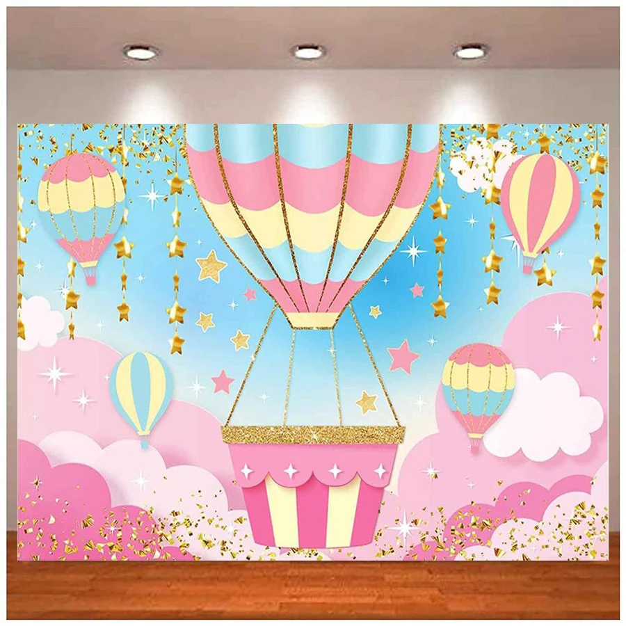 

Hot Air Balloon Backdrop Isn't She Onderful 1st Birthday Baby Shower Girl Up Up And Away Adventure Party Supplies Sky Background