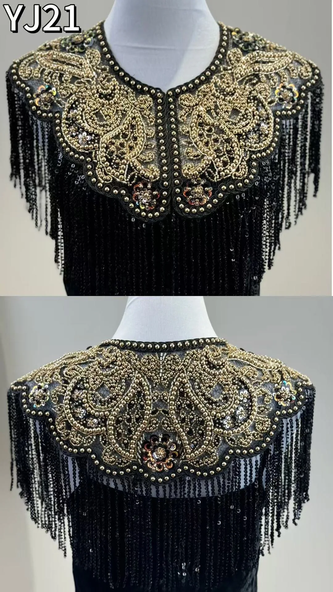 Handgefertigter, mit Perlen besetzter, langer Quasten-Abendmantel, hochwertiger Bankett-Partykleid-Jacken-Abendmantel, Schwalbenschwanz-Mantel – Detail 3