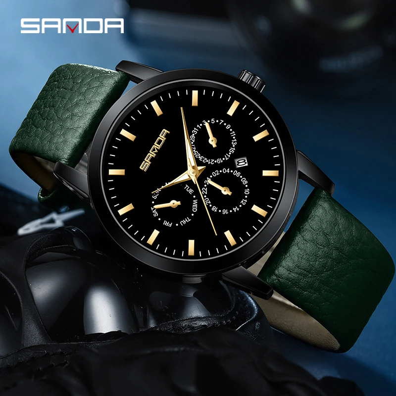 SANDA P1125 2023 moda sportiva a sei pin con calendario orologio da uomo d'affari impermeabile Montre Homme data Clock Stop orologi da polso