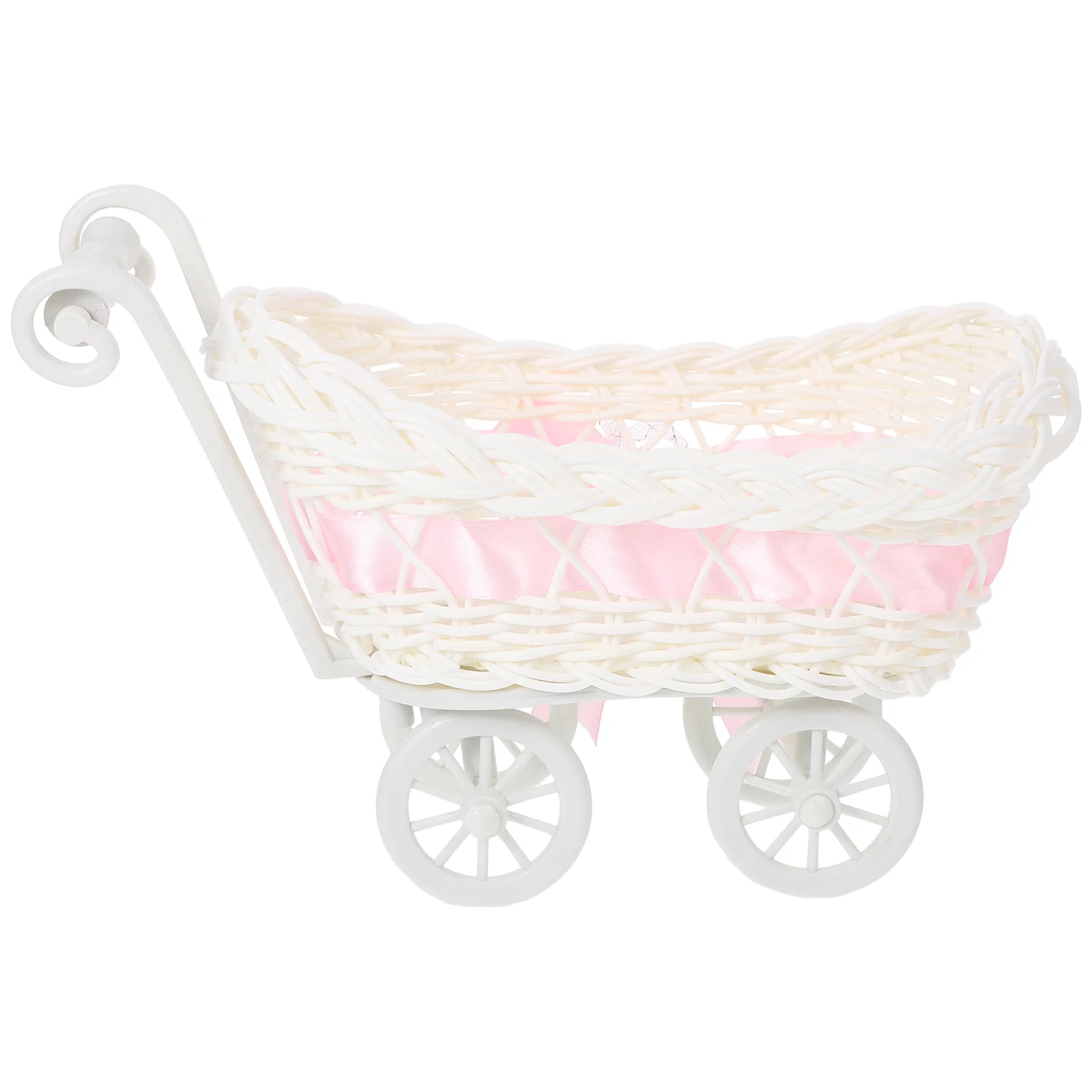 Simulated Rattan Flower Basket Car Decor Miniature Shopping Cart Candy Woven Stroller Crab Toy