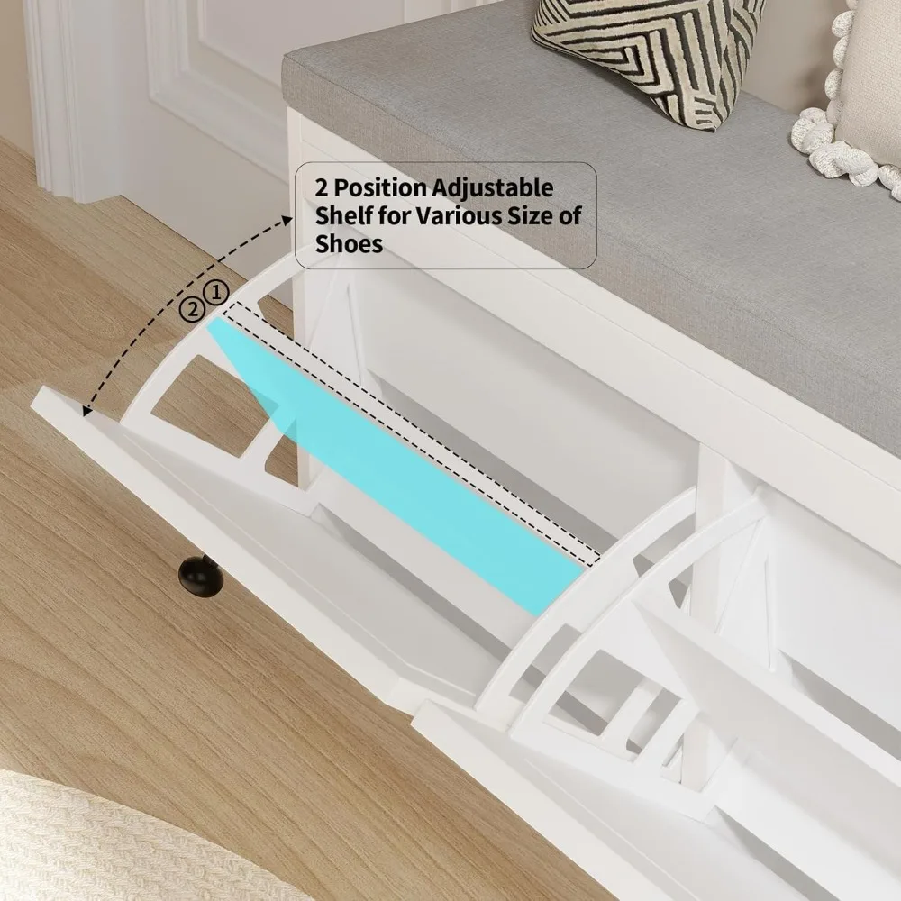 مقعد تخزين الأحذية مع أدراج قابلة للطي وأرفف قابلة للتعديل للمدخل والممر وغرفة المعيشة - منظم أحذية للمنزل #5
