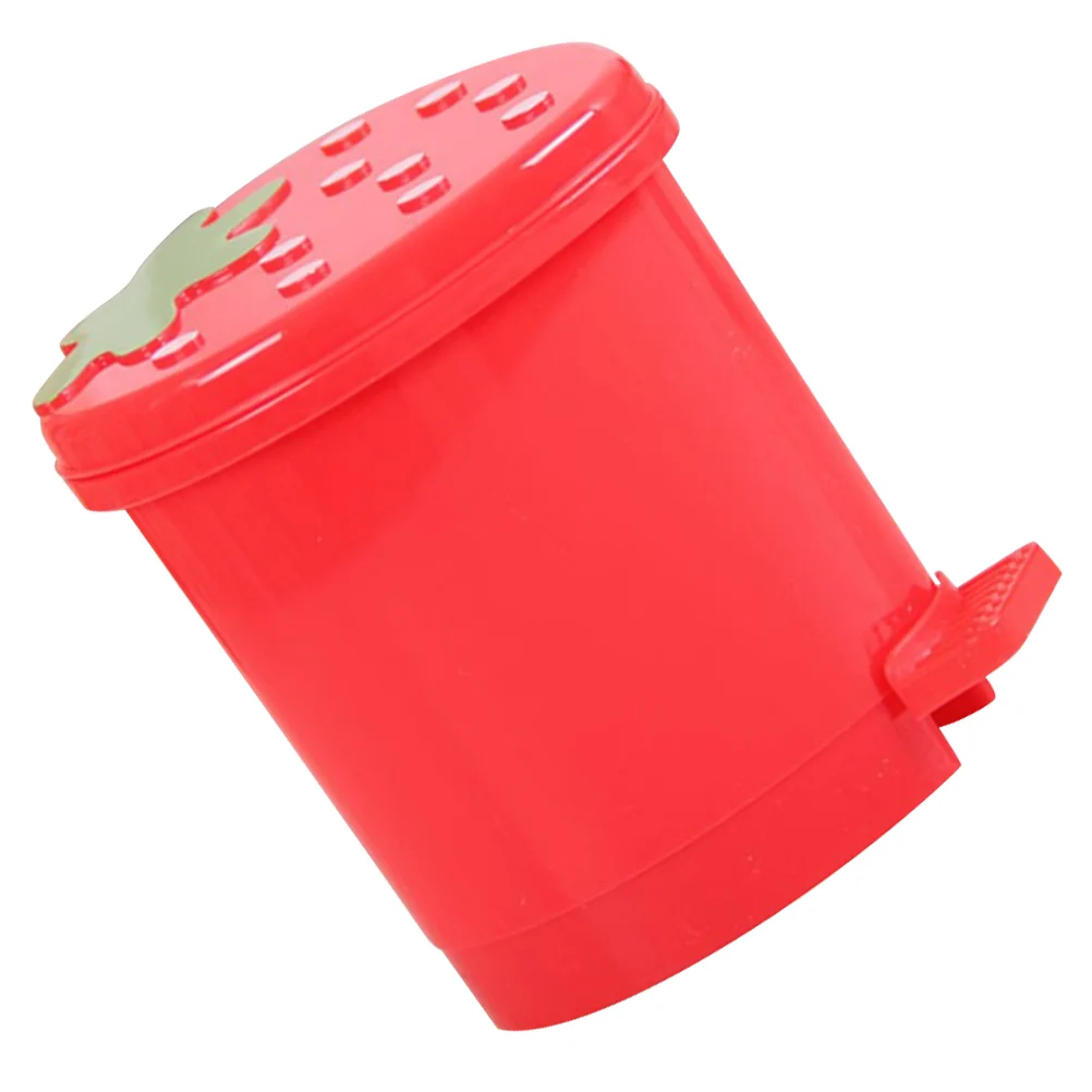 

Strawberry Trash Can Sturdy Bedside Wastebasket Household Cartoon Small Garbage Desktop Rubbish Bin Plastic