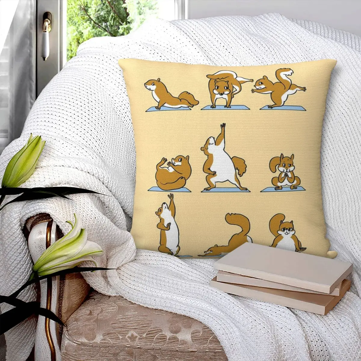 Squirrel Yoga Square Pillowcase Pillow Cover Polyester Cushion Decor Comfort Throw Pillow for Home Bedroom