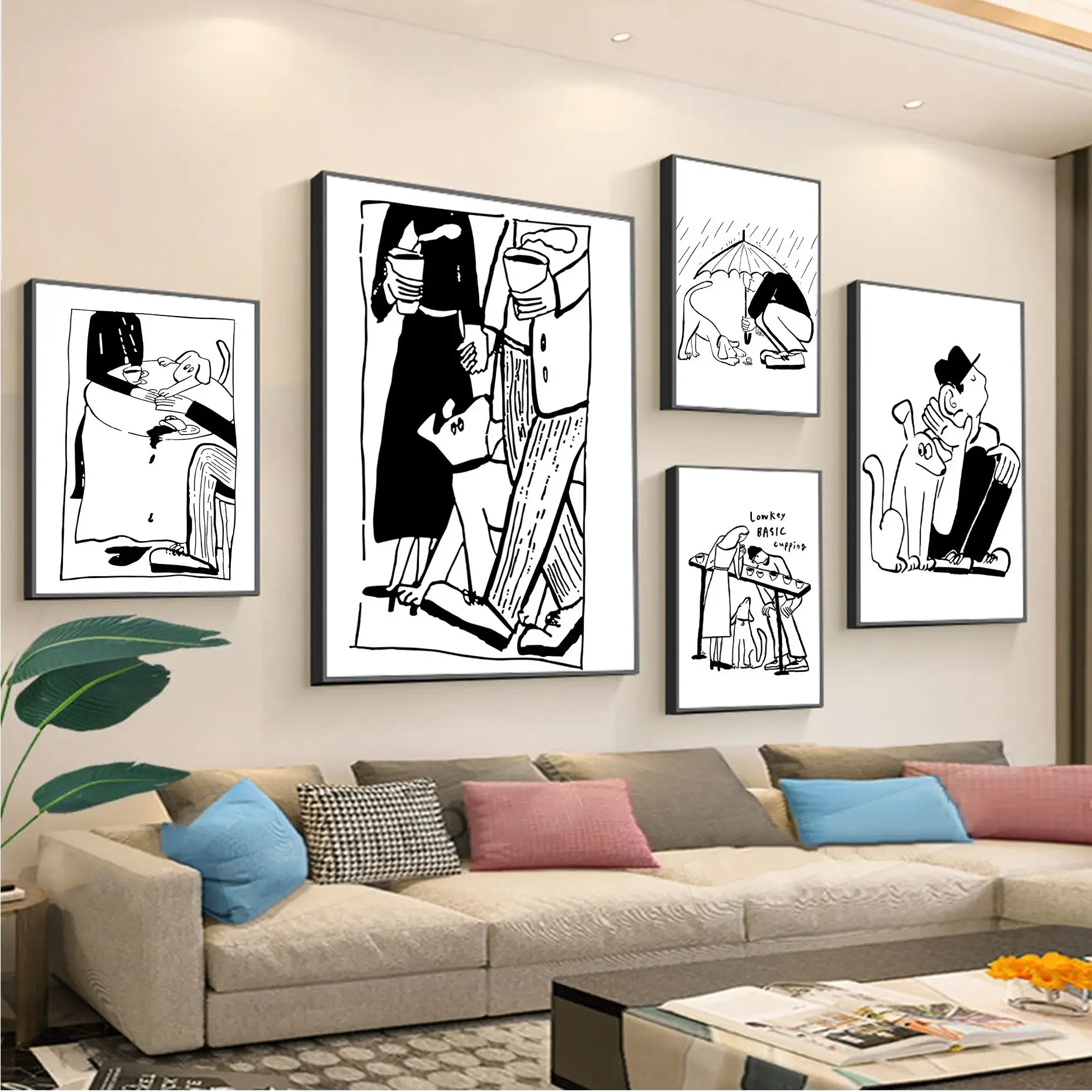 Modern Korean Black White My Lover And Dog Good Life Sticky Posters Decoracion Painting Wall Art White Kraft Paper Home Decor