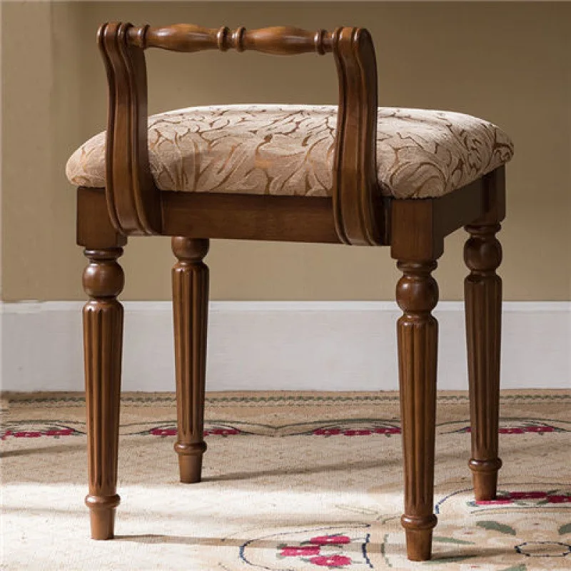 

Dressing stool European all-solid wood makeup stool backrest dresser chair fabric soft bag
