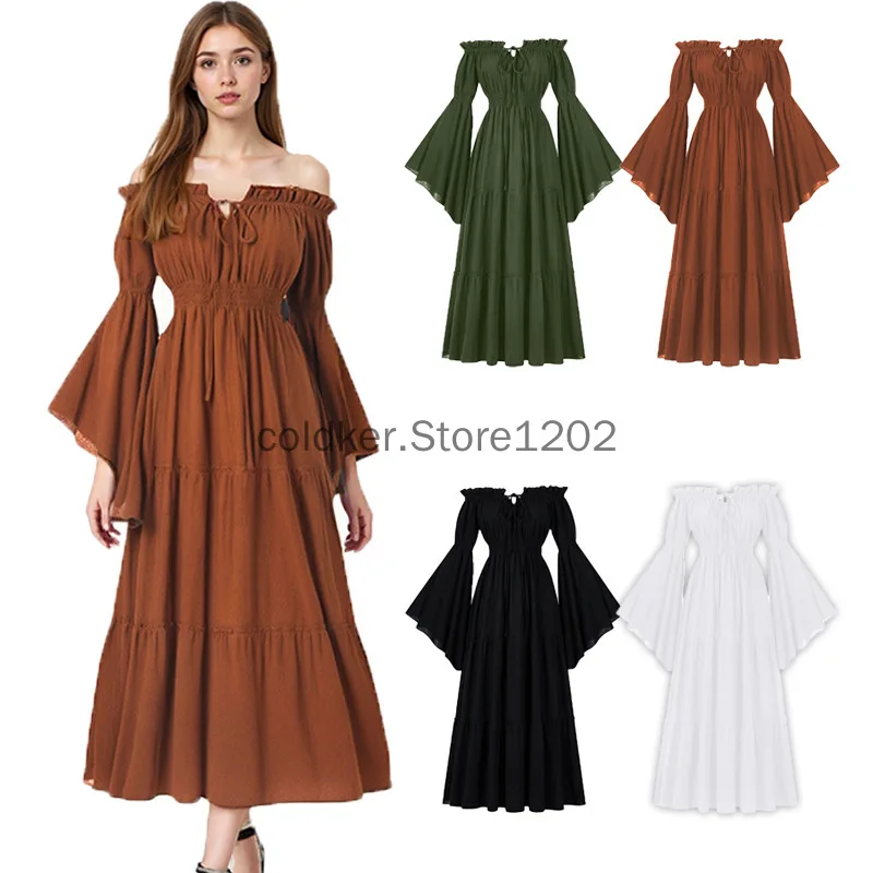 Disfraces de Halloween para mujer renacentista, camisa Medieval con hombros descubiertos, Top campesino pirata, vestido largo irlandés debajo del vestido