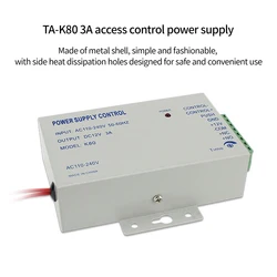 Fonte de alimentação elétrica AC 110-220V Sistema de controle de acesso Controle de alimentação 12V 3A Fonte de alimentação com orifício de dissipação