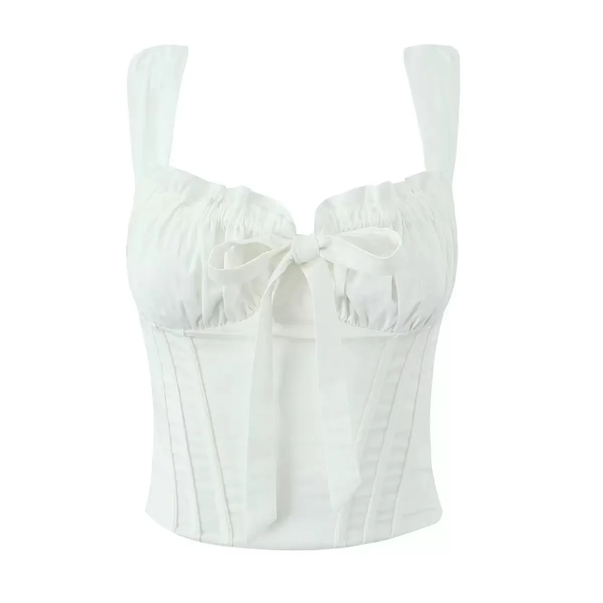 

French retro denim camisole strapless top for sexy shaping and slimming, embroidered lace court style fishbone corset