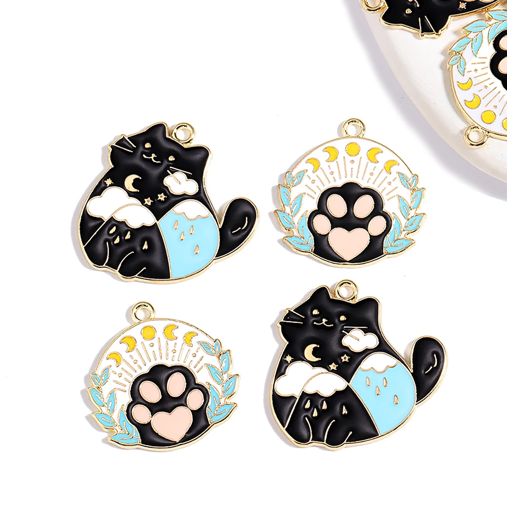 

10Pcs/Lot 28*27 Creative Alloy Enamel Cartoon Cat Pet Paw Charms For DIY Necklace Keychain Craft Jewelry Making Metal Pendants