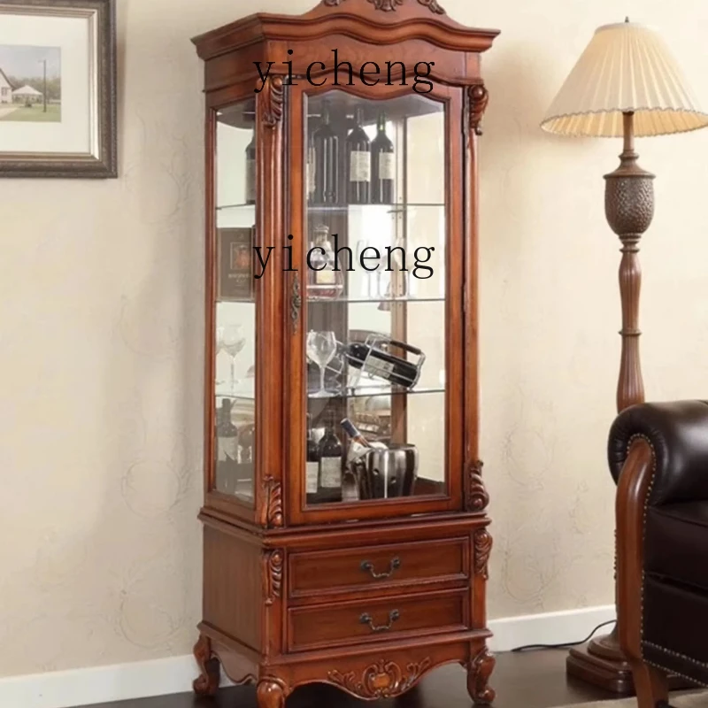 

ZK carved single-door wine cabinet retro living room wall TV side cabinet glass wine display cabinet home accessories