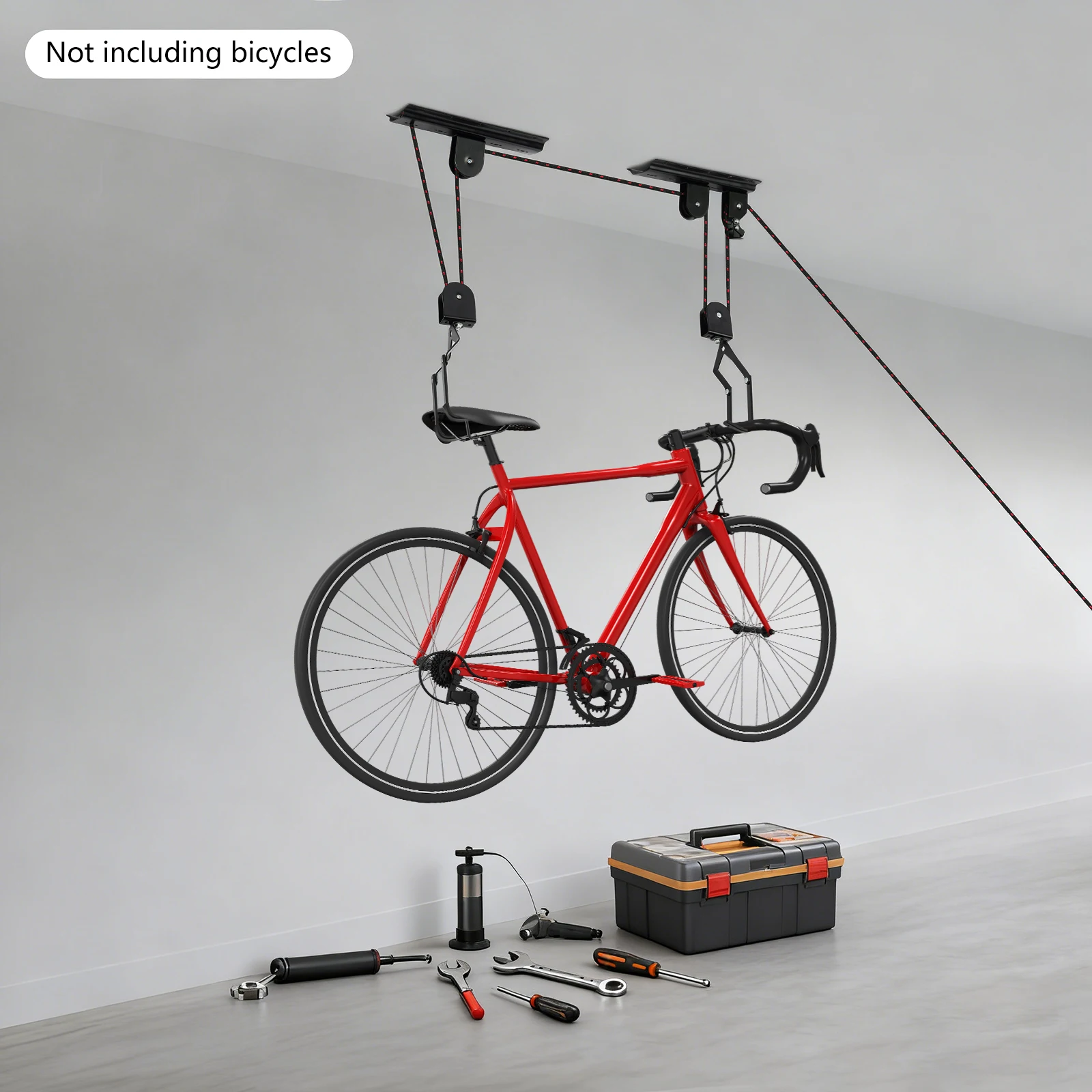 Bike Storage Hanger, Ceiling Mount Bike Hoist, Wall Mounted Bike Rack with 2 Ropes, Garage Organizer for Space Saving
