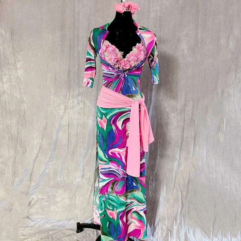 Bauchtanz-Set für Damen, Anpassbare Pailletten-Robe+BH+Kopftuch+Hüfttuch, 4-teiliges Set, Shaabi Baladi Saidi Tanzwettbewerbs-Roben Kleid