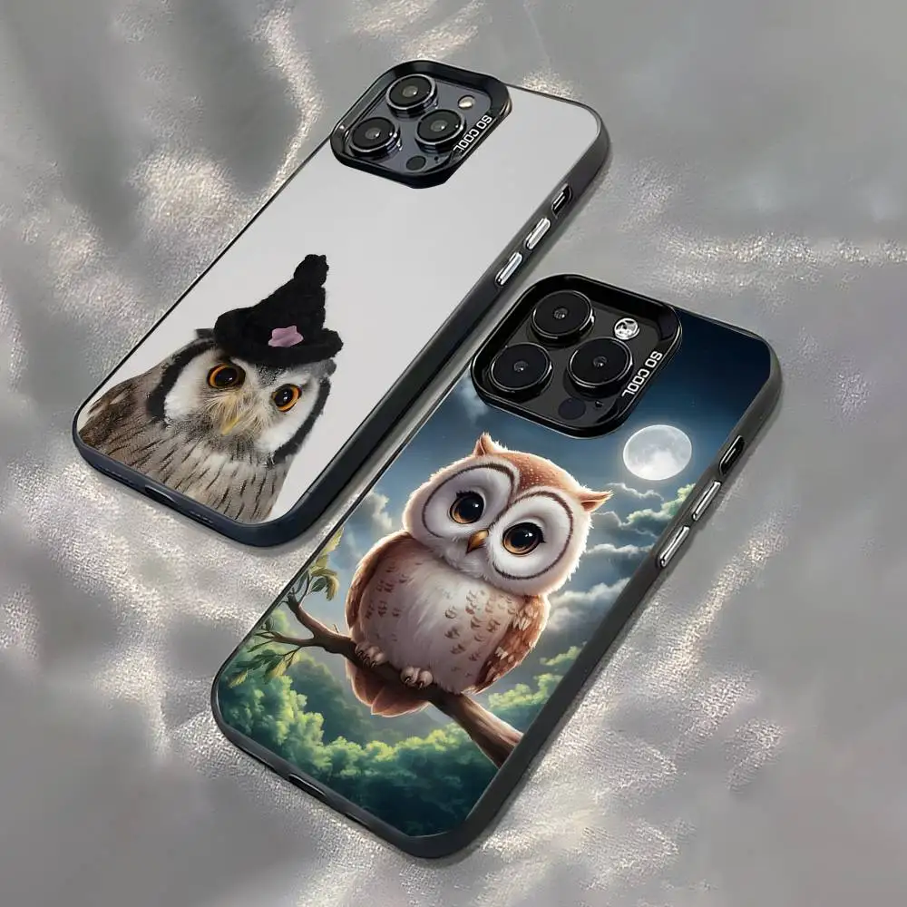 

Cute Owl For iPhone 17,16,15,14,13,12,11,Pro,MAX,Plus Black Shockproof Candy Matte Cover