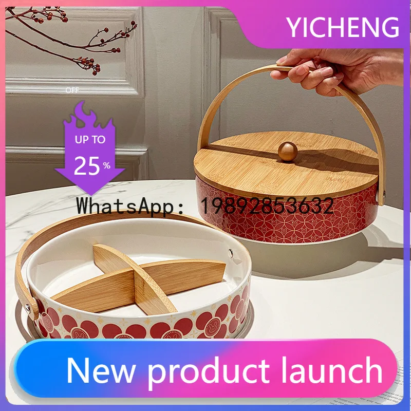 

Hys chinese festive ceramic fruit plate with compartments - auspicious dried fruit tray & home storage box