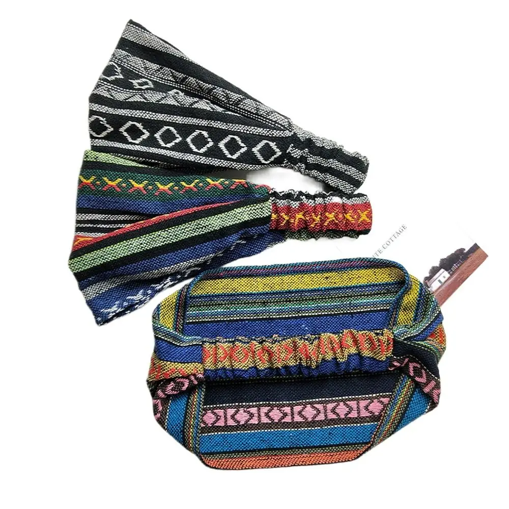 Vintage Headwear Wide Side Wash Face Ethnic Style Non Slip Stripe Korean Head Wrap Headband Women Hairbands