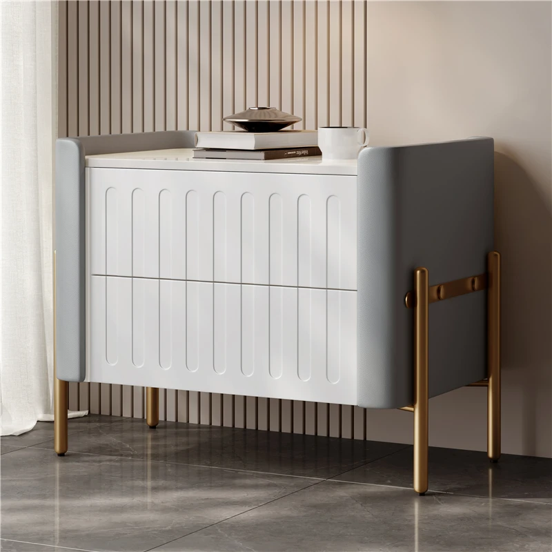 

Light luxury Italian rock slab bedside table bedroom modern simple Internet celebrity fashion high sense solid wood creative wit