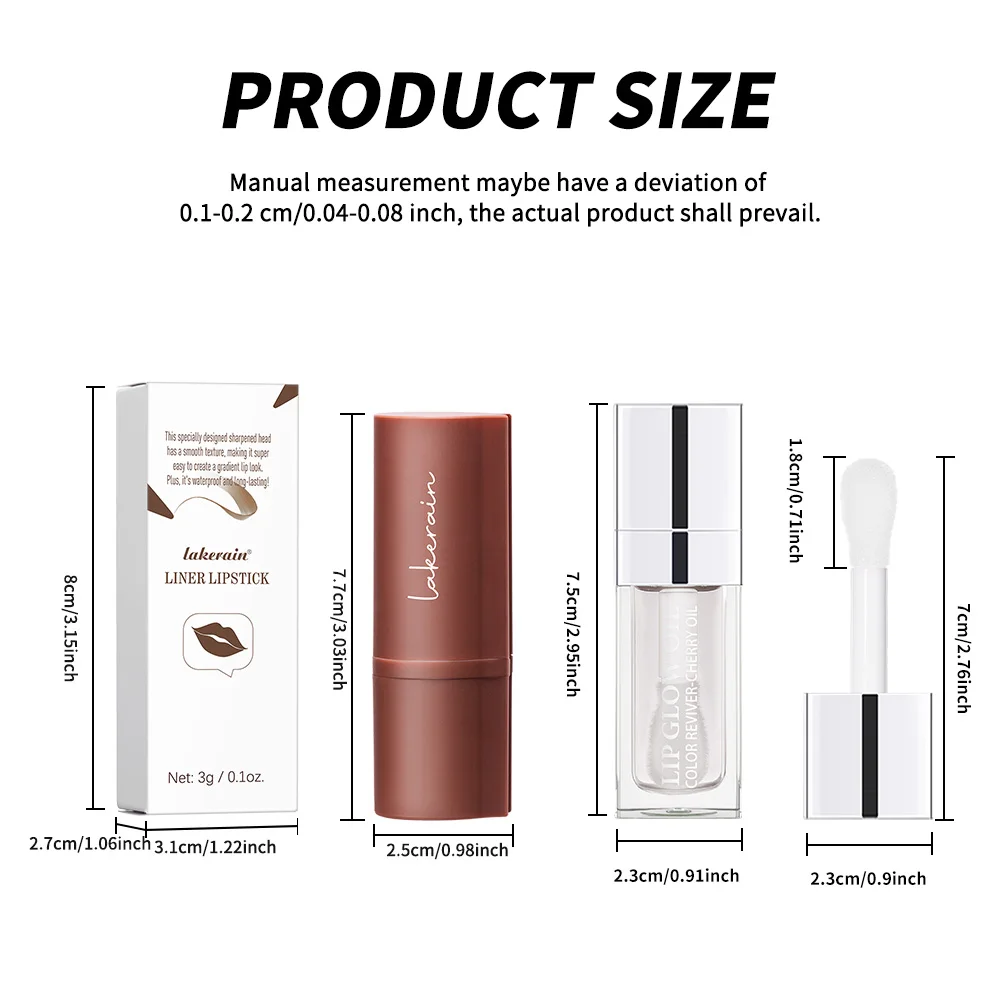 مجموعة ملمع شفاه ثلاثية الأبعاد وبطانة شفاه تركيبة مرطبة تحديد الشفاه تطبيق دقيق أنماط مكياج متعددة الاستخدامات لمستحضرات التجميل ذات لمسة نهائية طبيعية