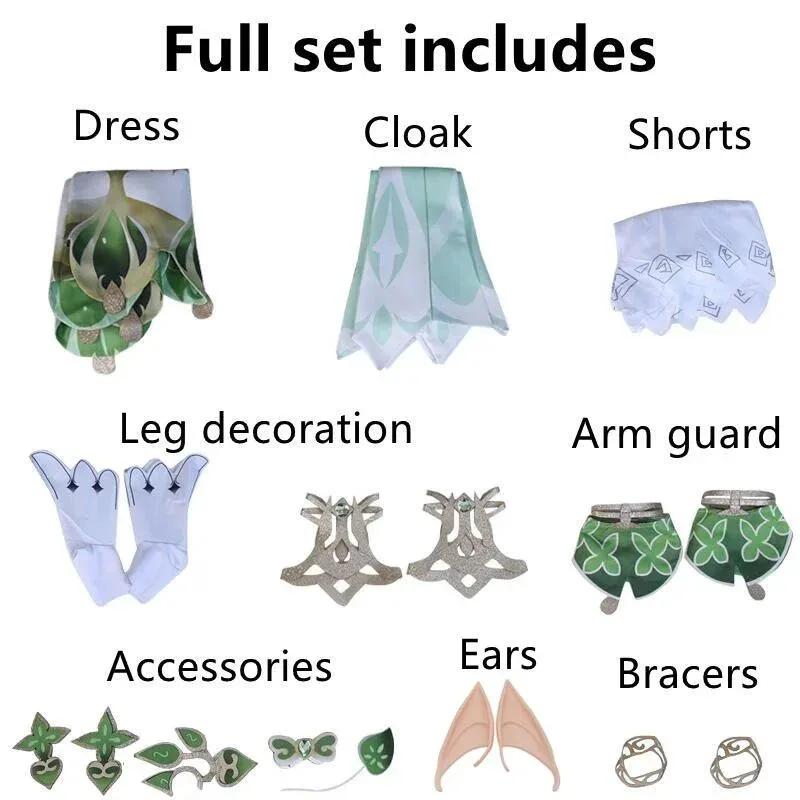 Genshin Impact Nahida Lesser Lord Kusanali 코스프레 의상 게임 Genshin 가발 드레스 할로윈 파티 의상 여성용 의상
