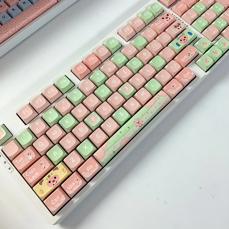 Imagem -05 - Cute Bear Theme Keycap Grupo Tampão de Teclado Rosa Anime para Menina Perfil Xda Presente de Teclado Mecânico 130key Pbt Personalizado