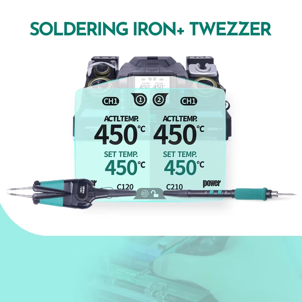 for SMT SMD Micro Component Rework Station with Auto Calibration YIHUA 982D-III Precision Tweezers Soldering Iron C210 Station