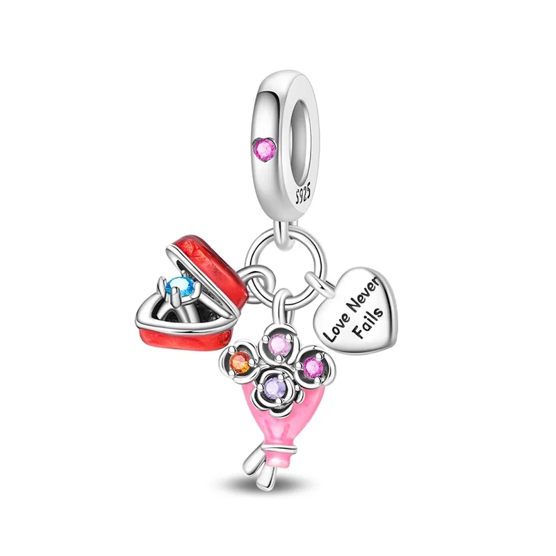 

Hot Sale 925 Sterling Silver Handheld Flower Ring Pendant Charms Jewellery Fit Original 925 Bracelet Necklace for Women DIY Gift