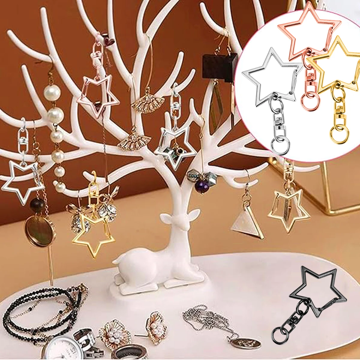 10/20/30/50 Set sternförmiger rotierender Feder-Schlüsselanhänger, geeignet für Schlüsselanhänger, DIY-Bastelarbeiten, Weihnachtsgeschenke, Taschendekorationen – Detail 4